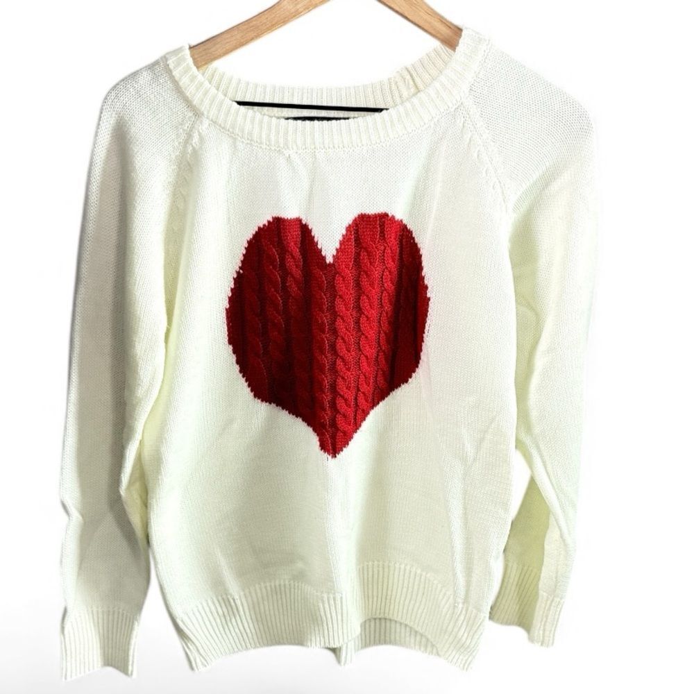 BYSBZD Cream & Cable Knit Red Heart Sweater